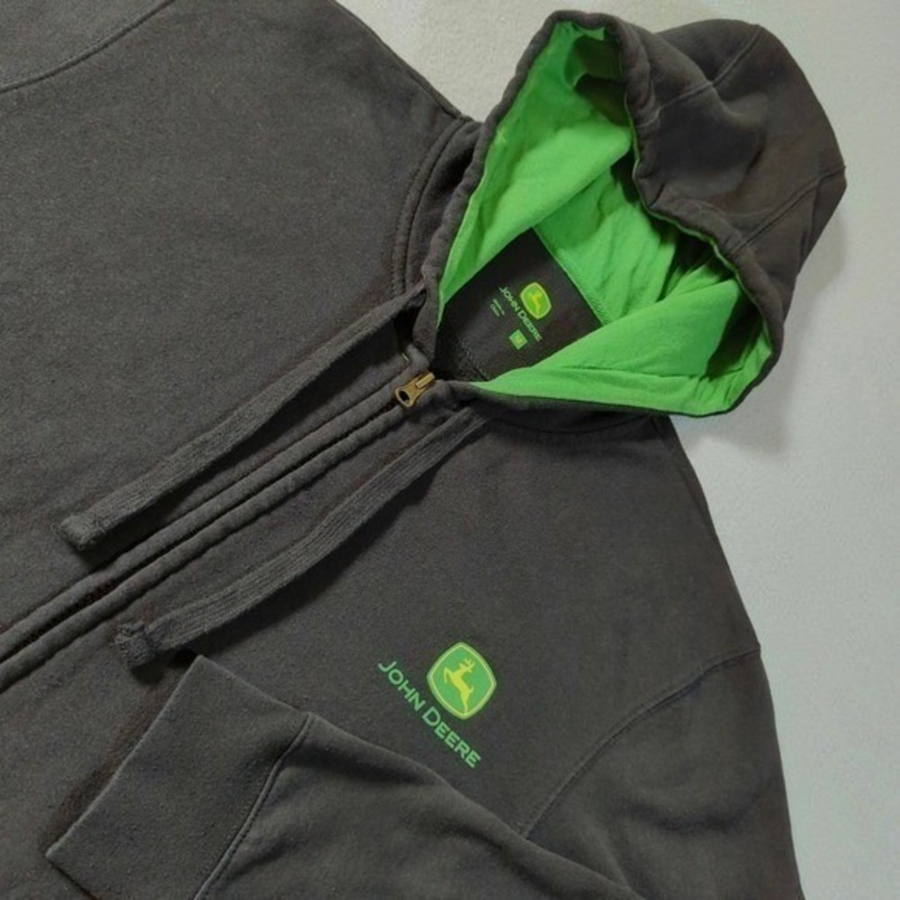 John Deere Mens Zip Up Hoodie Green Logo Tractor‎ Farm Work Size M